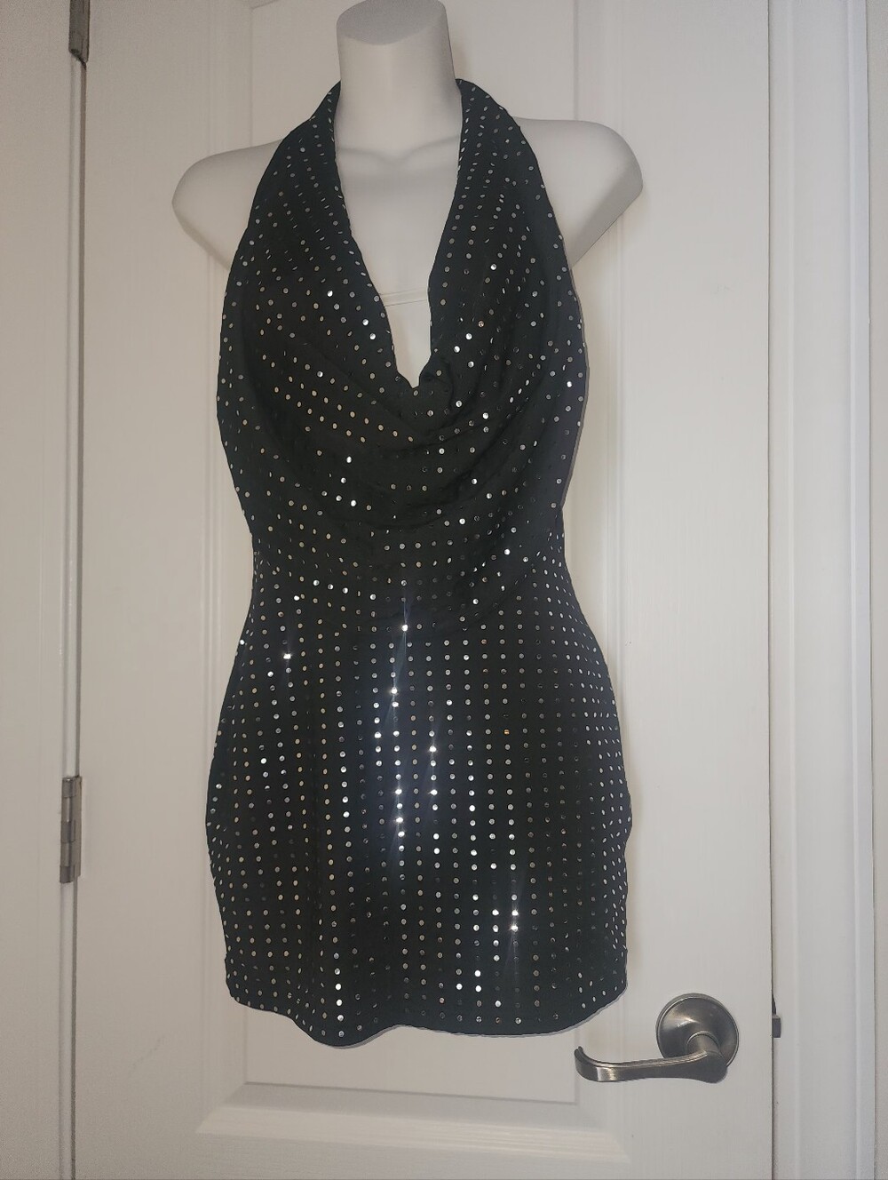 Black Halter Sequin Mini Dress